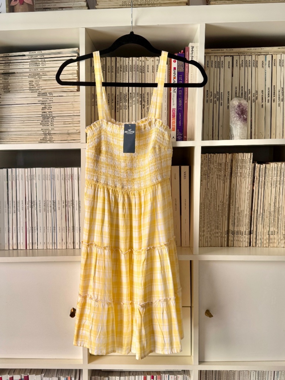 Hollister Yellow White Plaid Smocked Summer Cottagecore Mini Dress or Skirt NWT